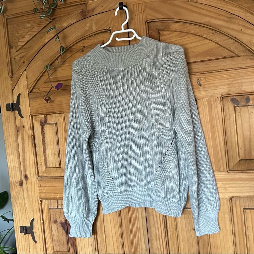 WHITE CLOSET Silver Crew Neck Sparkle Sweater size 12